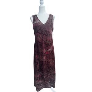 SUNDANCE Velvet Vision Burnout Floral Maxi Dress Burgundy Medium